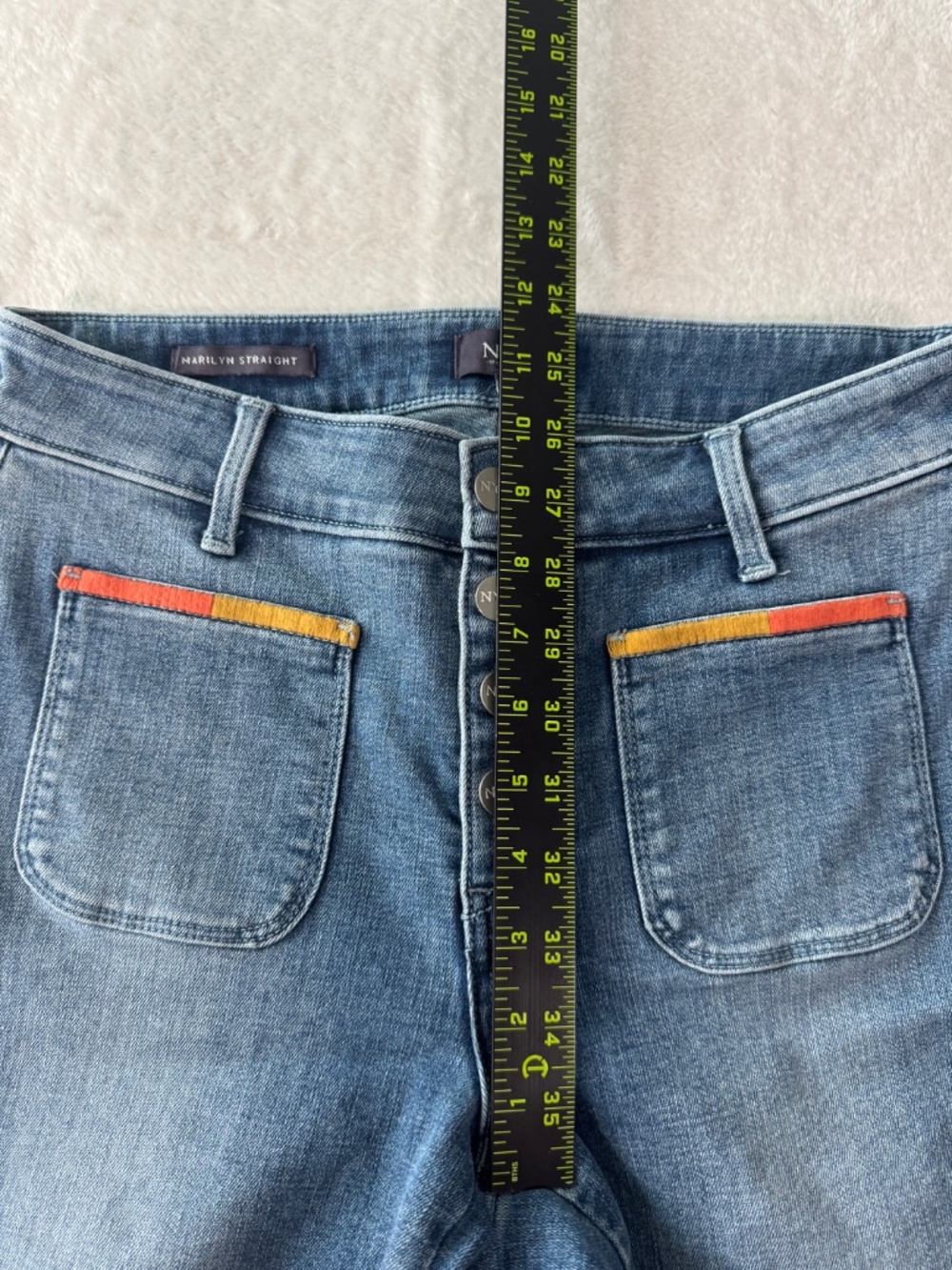 NYDJ Jeans Marilyn Straight Clean Horizon SZ 6 Ankle Raw Hem Multi Color Pockets - Picture 14 of 16